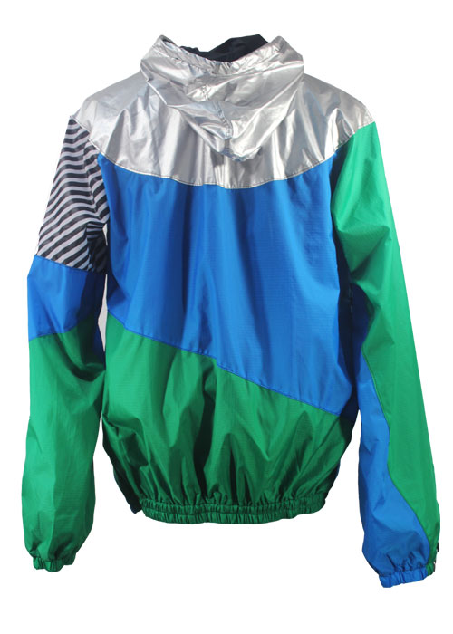 Silver Hood Green Blue Windbreaker Jacket