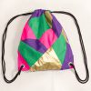 Gold Purple Pink Green Drawstring Backpack Front