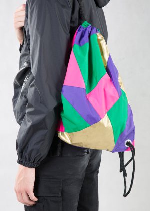 Gold Purple Pink Green Drawstring Backpack Model