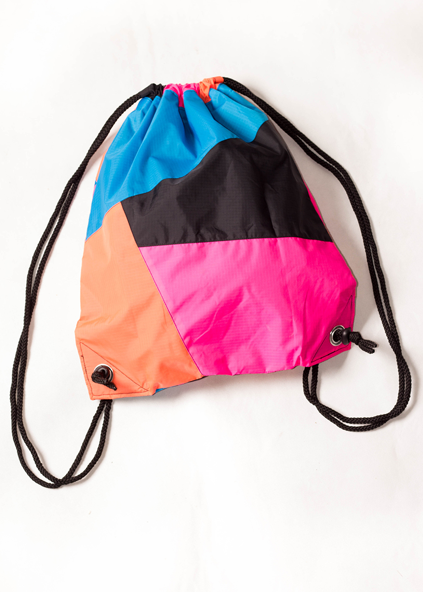 Patchwork Pink Orange Blue Drawstring Backpack