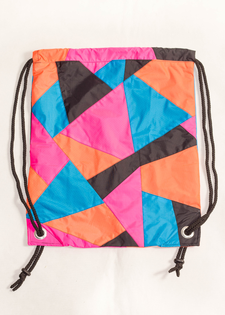 Patchwork Pink Orange Blue Drawstring Backpack