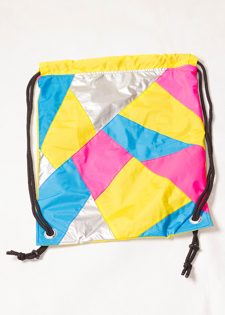 Yellow Pink Silver Drawstring Backpack