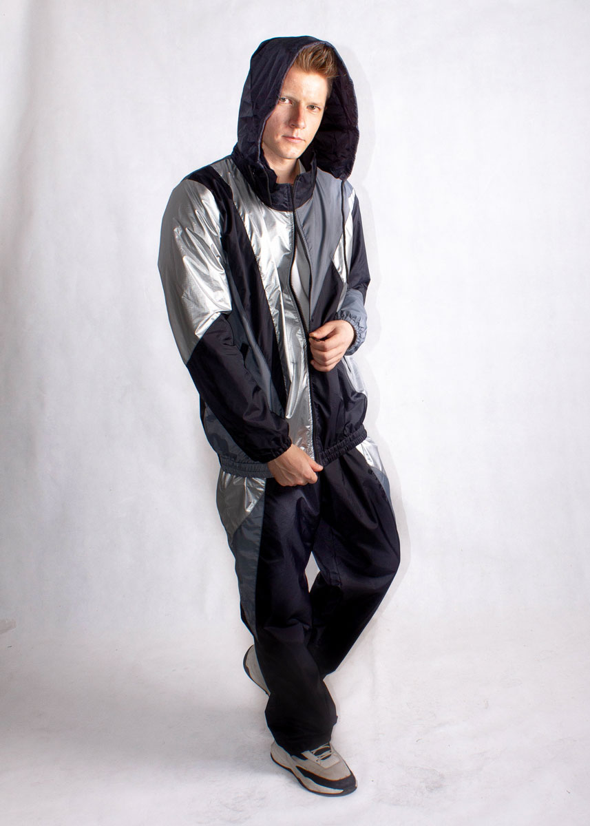 Silver and Black Windbreaker Tracksuit