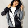 Black Silver Windbreaker Jacket Hood